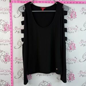 GUESS long sleeve cut out arms Black Ribbed Tank Top with Side Ladder Straps
